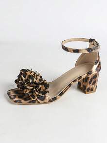 Giày sandal nữ bản rộng, mũi vuông, gót chunky, họa tiết hoa màu hồng, kiểu dáng thanh lịch, thích hợp cho mặc hàng ngày mùa xuân/hè và dự đám cưới, quai ngang mắt cá chân màu trắng ngà với khóa kim loại. - màu nâu - Xem 7