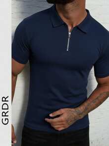 GRDR Men's Solid Color Short Sleeve Zipper Design Casual Versatile T-Shirt - Navy Blue - View 10