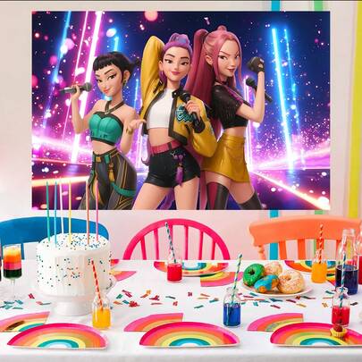 1pc Authorized K-POP Theme Music Concert Decorative Backdrop (210*150cm/150*100cm/100*75cm), Suitable For Party, Anniversary, K-Drama Fan Party, Newborn Cake Table Birthday Party Wall Decor, Photography Studio Prop