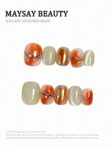 10 Stücke/Set DIY handgemachte einfache & vielseitige handgezeichnete Muster, Herbst- und Winterfarben-Schattierung, Nude Cat Eye Effekt mit orangefarbener Aurora-Rosa Dekoration für Nägel, eleganter und erfrischender Stil, inklusive kurze quadratische Kunstnägel, 1 Stück Gelee-Gel und 1 Stück Nagelfeile, perfekt für Alltag und Partykleidung Aufklebe-Nägel (Displaykarte ist zufällig) Handgemachte Aufklebe-Nägel - Verschiedenfarbig - Übersicht 1