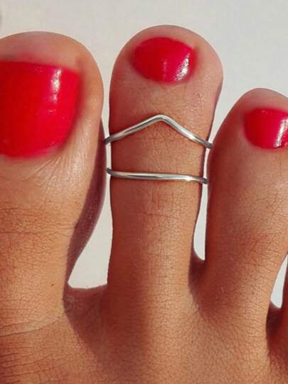 1pc Minimalist V-Shaped Double-Layer Fashion Open Toe Ring, Copper Material Suitable For Party, Gathering, Beach Vacation, Gift