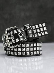 1件朋克风铆钉腰带，多功能腰带，饰有金属方形金字塔铆钉，男女通用 - 腰帶 - 查看 3