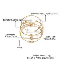 4件套奢华金属水钻心形链手链及手镯套装，时尚简约优雅个性化高端设计珠宝配饰 - 金黃色 - 查看 8