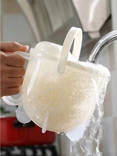 1 pieza - Colador de arroz - Herramienta de lavado y escurrido de arroz para personas perezosas, red coladora de arroz, filtro de limpieza de granos, cesta de escurrido desmontable, herramienta de cocina de plástico reforzado, adecuada para limpiar eficientemente debajo del fregadero, diseño transparente, recipiente de plástico, pequeño utensilio de cocina.