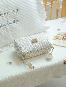 1pc Quilted Stroller Hanging Bag, Embroidered Bear Maternity Diaper Bag, Newborn Gift - Multicolor - View 11