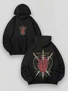 Washed Cotton Crew Neck 280g Double-Sided PrintingBrave Heart Heart & Dagg Er Graphic Dual Prints + Art Heavy Cotton Hoodie Art Tr End Style Visual Tension Textured SweatshirtSouljaConcertChristmas Thanksgiving GiftCyber MondayGothicVintageStreetwear Graphic Essentials Hoodie Hoodie Women Sweatshirts Women Hoodies Men's Hoodie Sweatshirts Men Essentials Fear - Đen 1 - Xem 9