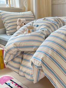 3pcs 100% Cotton Nordic Minimalist Striped Print Bedding Set, 2 Pillowcases + 1 Duvet Cover (No Fitted Sheet, Excludes Inner Filler) - Multicolor - View 5