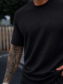 Textured T-Shirt And Shorts Set, 2-Piece Kit, New Release, Premium Fabric - màu đen - Xem 3