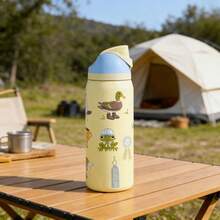 24Oz/32Oz Stainless Steel Water Bottle With Straw For Sports, Travel, And School Sports Water Bottle, Keeps Water Warm For Over 24 Hours, Sealable, Portable, Flip Top, Ideal For Hot And Cold Beverages, Coffee, And Frozen Drinks - Animal Party - 查看 3