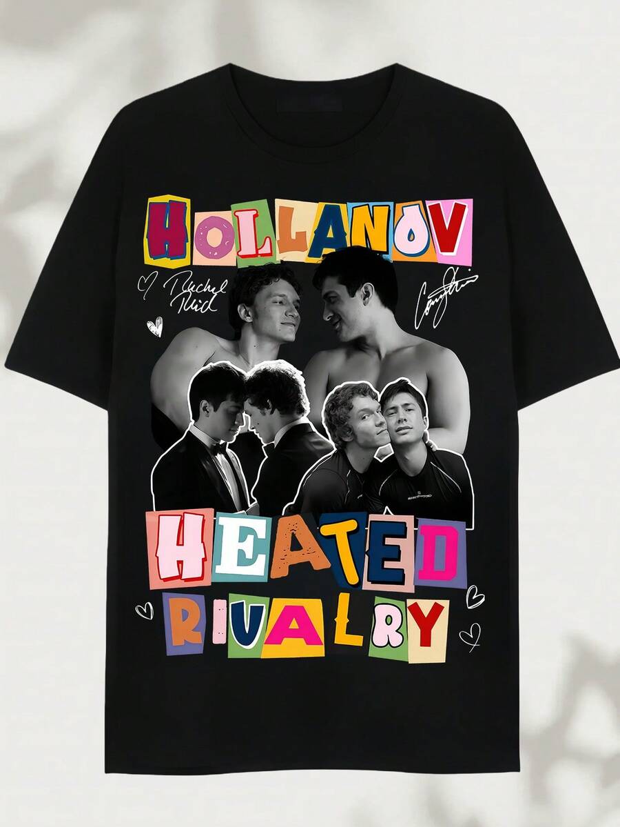 2026: Hollanov Heated Rivalry Collage Print T-Shirt, Rachel Reid's Heated Rivalry Book Merchandise T-Shirt - Made Of Pure Cotton, It's Soft And Breathable, Suitable For Both Men And Women. It's A Casual Shirt Suitable For All Seasons And A Stylish Souvenir. It's Suitable For Everyday Wear, Streetwear Enthusiasts, And Music Lovers. - Black - View 1