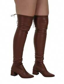 Women's Pointed Toe Over-The-Knee Stretch Boot With Elastic, Block Heel, Shekinah Style, Comfortable, Long Shaft, Wrinkled, Country Style, Party Style, 2026 - Rust Brown - View 6