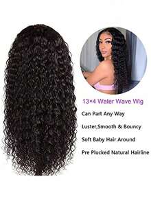 42 Inch 250% Density Brazilian Virgin Human Hair Deep Curly Lace Front Wigs Glueless, Wear To Go Transparent HD 13x4 Lace Frontal Wigs Deep Wave Real Human Hair Wigs Remy Pre-Plucked Bleached Knots With Baby Hair Natural Color - Natural Black - 查看 6