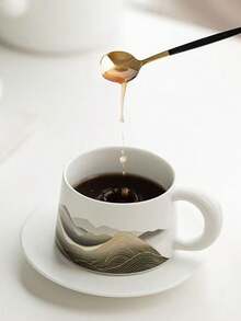 1pc Creative Personalized Chinese Style Ceramic Hand-Drip Coffee Cup, High-Quality Ceramic Household Mug, Specialty Latte Art Cup, Breakfast Milk Cup, Couple Cup, Office Cup, Gift - Multicolor - View 7