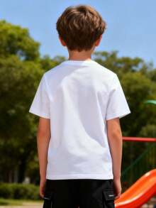 1件男童休闲宽松趣味数字SIX SEVEN67印花套头衫，适合日常、居家、夏季户外玩耍 - 白色 - 查看 5