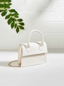 Children's Matte Fashionable Versatile Minimalist Chain Handbag - White - View 4