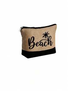 Conjunto de bolsa de praia feminina com tema praiano, estampada com a palavra "Beach" (Praia) e um padrão de palmeiras. Bolsa grande com óculos de sol pretos estilosos, chapéu de praia e duas nécessaires. Sacola de compras reutilizável e leve com mini porta-moedas. Bolsa multifuncional ideal para passeios de fim de semana. - Multicolorido - Ver 13
