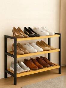 Estantería para zapatos de 2/3 niveles de madera y metal, estantería para zapatos sencilla, gabinete para zapatos para el hogar, estantería para zapatos económica, ahorra espacio, fácil de ensamblar, adecuada para pasillos, puertas de entrada y dormitorios - Ver 3