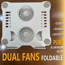 Soporte para portátil con dobles ventiladores, hecho de aluminio puro que es resistente a la oxidación y hermoso, enfriamiento rápido, plegable, ajustable y duradero. - Ver 13
