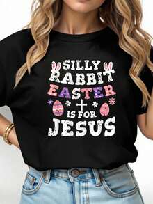 100% Cotton Unisex Silly Rabbit Easter Is For Jesus Easter Sunday Costume For T-Shirt Casual Fashion Top - Black - View 1