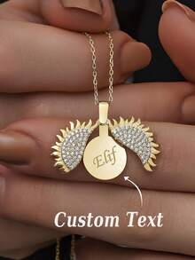 1pc Customized Women's Necklace, Personalized Sunflower Pendant Necklace, Mother's Day Gift, Customized With Secret Name, My Sun Pendant, Personalized Pure Silver Sunflower Necklace - Gold - View 2