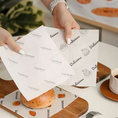 100pcs Parchment Paper, 7.09*7.09 Inch Oil-Proof Paper, Suitable For Barbecue, Picnic, Festival, Cake Shop, Desserts, Snacks, Pastries (Multiple Patterns)