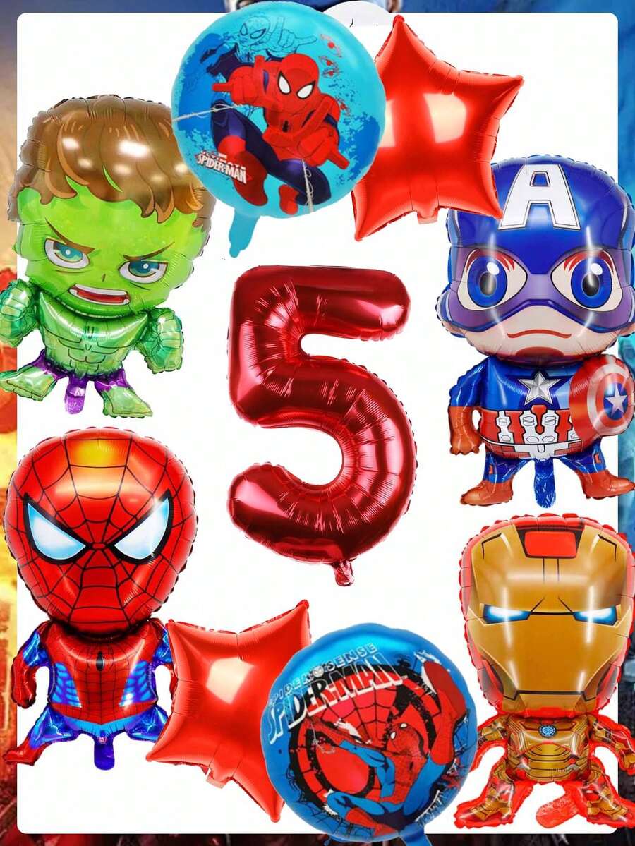 Marvel 9件套漫威复仇者联盟卡通气球 - 生日派对装饰套装，蜘蛛侠、钢铁侠主题派对用品，适用于儿童庆祝活动和礼物/花束 - 套裝 - 查看 1