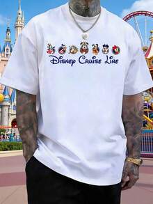Disney Mickey Mouse Family Cruise Vacation Graphic T-Shirt, Casual Loose Crew Neck Men's Short-Sleeved Top, Tropical Vacation Style, Unisex, Suitable For Beach Vacations, Outings, Daily Commutes, And Parties. - White - View 2