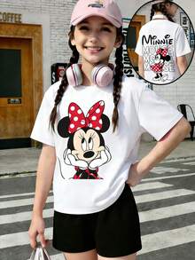 Disney Shining Boy (Double-Sided Print): Minnie Mouse Cartoon Print, A Casual And Simple Short Sleeved T-Shirt Suitable For Spring And Summer Seasons, Suitable For Boys And Girls To Wear. - White - View 1