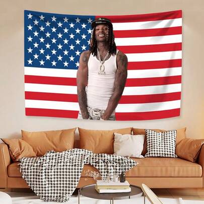 1pcKing Von American Flag, Fitness Flag Tapestry - Durable, Wrinkle-Resistant, And Soft Polyester Material With A Stylish Pattern, Perfect For Gym Decoration, Parties, And Home Wall Hangings. Stylish Wall Art | Wrinkle-Resistant Fabric, No Electricity Required.