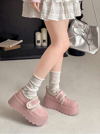 2026 Spring/Autumn New Pink Platform Casual Shoes, Versatile Sweet Girl Style