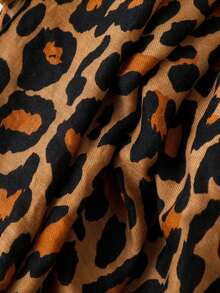 1pc Simple Leopard Print Scarf, Fashionable Women's Silk Scarf With Tassels, Versatile Shawl For Sun Protection - Coffee Brown - View 3