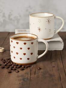 1个320毫升陶瓷心形手柄杯，奢华简约创意咖啡杯，触感光滑舒适，做工精致，可重复使用，美观大方的流行手柄杯，办公居家牛奶杯，客厅高档杯，节日礼物，可微波炉加热 - 彩色 - 查看 11