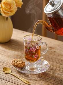 6 Cups, 6 Saucers, 6 Spoons, Ceramic Tea Cups And Saucers, Coffee Cups And Saucers, European Style Gold Rimmed Drinkware, Suitable For Tea Time, Breakfast, Garden, Dining Room, All Seasons - Multicolor - View 1