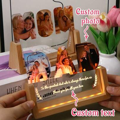 Đèn ngủ khung ảnh tùy chỉnh, khung ảnh LED cá nhân hóa với chữ viết dành cho bố, mẹ và cặp đôi, đèn ảnh acrylic tùy chỉnh để trang trí phòng ngủ và bàn làm việc, ánh sáng ấm áp dịu nhẹ bên cạnh giường, quà tặng sinh nhật, kỷ niệm, Ngày của Cha có thể tùy chỉnh, vật trang trí nhà cửa lãng mạn lưu giữ kỷ niệm gia đình.