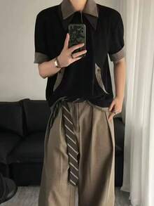 1pc Men's Coffee Striped Polyester Necktie, Collegiate Style Suitable For Daily Use - Coffee Brown - View 7