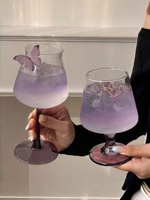 2 piezas/4 piezas Vasos de vidrio con tallo púrpura, tazas de café, tazas de jugo, tazas de agua con gas, vasos para bebidas, copas de cóctel, para el hogar, bodas, fiestas, cristalería para días festivos - Morado - Ver 2
