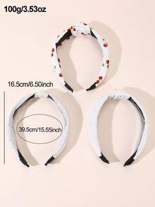 3条装女士简约优雅白色樱花雏菊印花发带，适合日常、节日、婚礼等场合 - 彩色 - 查看 4