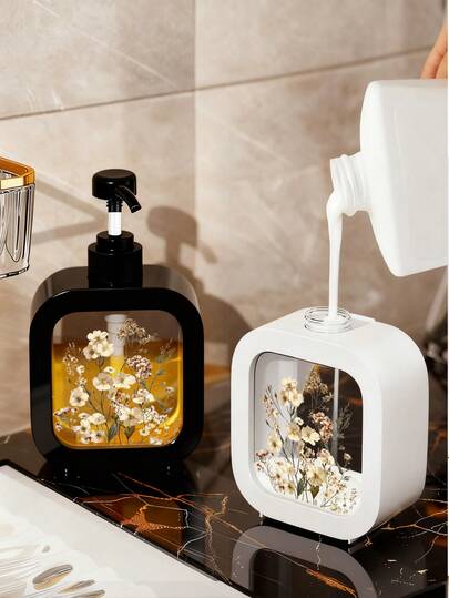 Vintage Floral Design Refillable Bathroom Dispenser Bottles, Moisturizing Soap Liquid Pump Bottles, Romantic Dreamy Botanical Style Bathroom & Kitchen Soap Dispenser, Retro Wild Rose And Poppy Design Soap Dispenser, Suitable For Sink Decor, Plastic Made, Applicable For Bathroom, Kitchen Sink - For Soap, Hand Wash, Body Wash Etc. - Creative Lotion Bottles, Lotion Dispenser, Refillable Bottles, Bathroom