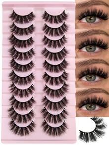 10对装 3D 立体效果仿貂毛假睫毛 浓密型整条假睫毛 旅行必备 化妆工具 假睫毛、睫毛、假睫毛、假睫毛 - 黑色 - 查看 2