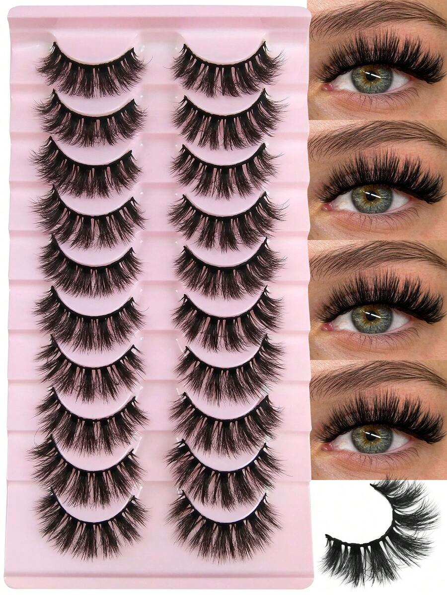 10对装 3D 立体效果仿貂毛假睫毛 浓密型整条假睫毛 旅行必备 化妆工具 假睫毛、睫毛、假睫毛、假睫毛