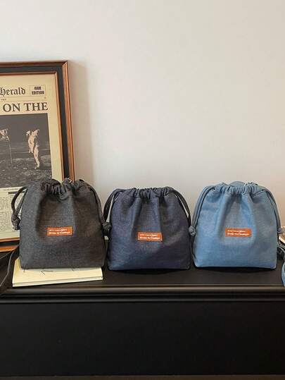 TIANDINGYU Fashion Women's Drawstring Crossbody Bag, Denim Drawstring Bucket Bag, Sweet Girl Casual Street Shoulder Bag, Bento Bag, Mini Bag For Shopping, Sports & Travel Storage Bag, Soft Fabric, Adjustable Strap, With Zipper Pocket, Gift For Friend, Girlfriend, Holiday