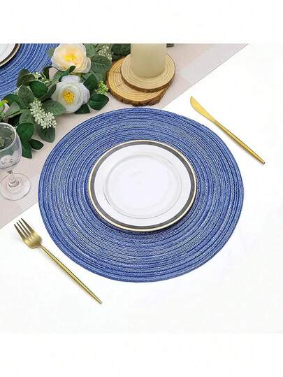Assorted Size Round Woven Placemats, Washable Kitchen Table Mats, Suitable For Family Gatherings, Wedding Parties And Banquet Table Decor (Blue)