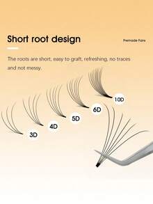 12 líneas de abanicos de volumen premontados con tallo corto 3d/4d/5d/6d/10D Extensiones de pestañas rusas de visón C/D de 8-15mm, bandeja de extensiones de pestañas de todos los tamaños - Ver 2