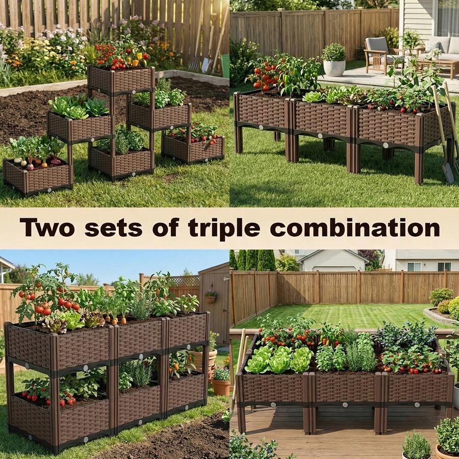 1/2/3 Grid Self-Watering Elevated Planter Box, Modular Raised Garden Bed With Legs, Outdoor Standing Planter For Patio Garden - 1 網格 - 查看 1