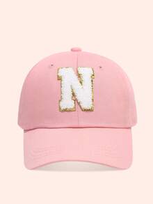 1pc Pink Children's Hat With 26 Letters, Toddler Baseball Cap, Boys & Girls Sun Hat, Suitable For Outdoor Activities And Daily Wear, UV Protection - Gold Label - Pink Fabric Baseball Cap - View 29