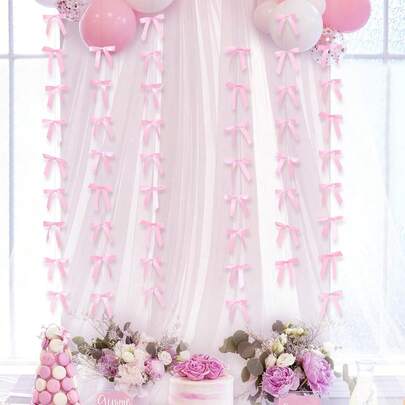 30/50个粉色缎带蝴蝶结装饰，粉色蝴蝶结派对装饰，适用于生日派对、迎婴派对、结婚纪念日、新娘送礼会、单身派对、毕业派对、室内外装饰