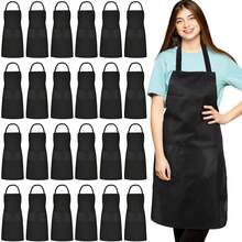 24/12Pack Adult Kitchen Aprons - Polyester Aprons, Adjustable Unisex Bib Style Aprons, Solid Color, Wear-Resistant And Stain-Resistant, Suitable For Cooking, Barbecue, Hairdressing, Waiters, Chefs And Outdoor Activities; Essential For Barbecue | Kitchen Uniforms | Handmade Uniforms - 24-pack Black - View 1