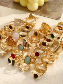 Bộ 9/6 chiếc nhẫn kim loại kiểu dáng và màu sắc ngẫu nhiên, hình học bất đối xứng, phóng đại, phù hợp cho nữ giới, các cặp đôi, chị em gái, đi nghỉ mát, hẹn hò, đeo hàng ngày, đám cưới, làm quà tặng cho mẹ, chị em gái. - Nhiều màu - Xem 3