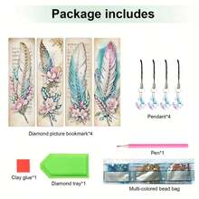 4件套钻石艺术书签，PET水晶钻石画书签带流苏，DIY手工工艺品，适用于家居、办公室、学校，成人艺术礼品 - 查看 2