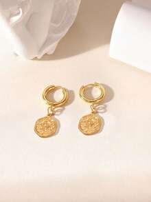 GEREIT 一对简约18K不锈钢圆形星形耳环，适合女性日常佩戴 - 金色 - 查看 2